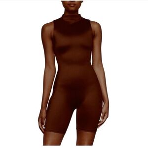 SKIMS All-In-One Shine Mock Neck Mid Thigh Onesie Cocoa 3X NWT